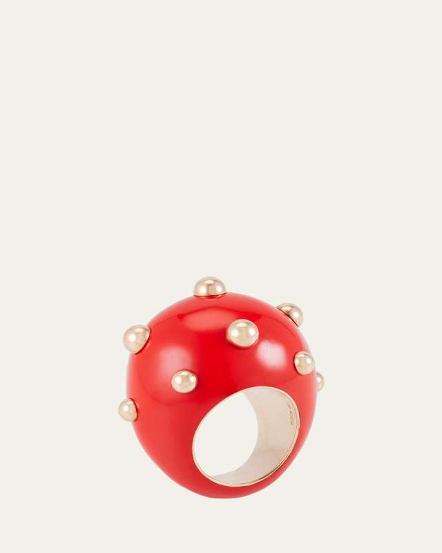 Goccia Ring with Coral Enamel in 18K Rose Gold